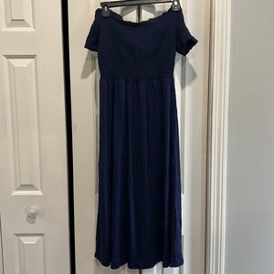 Navy blue mini off shoulder dress